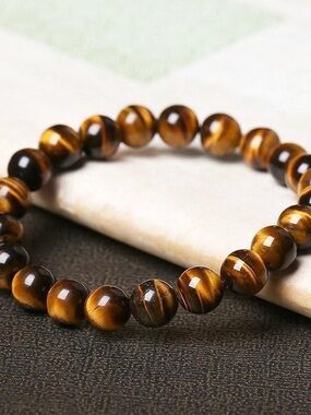 Men’s Brown Tiger Eye Bracelet • 8mm Natural Gemstone • Protection & Confidence